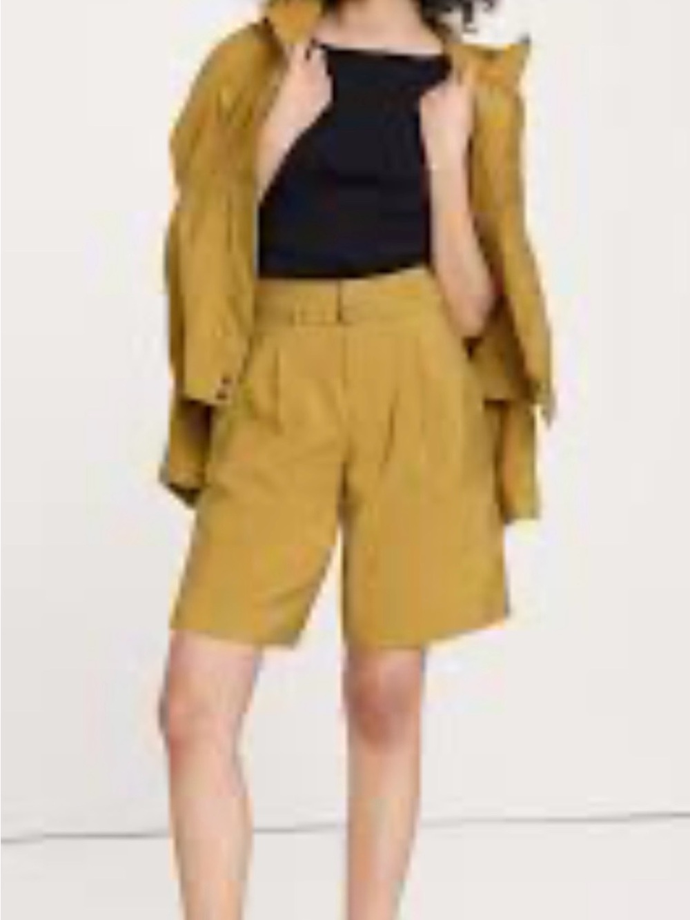 Women's High-Waist Mustard Tailored Shorts, banana republic- linen